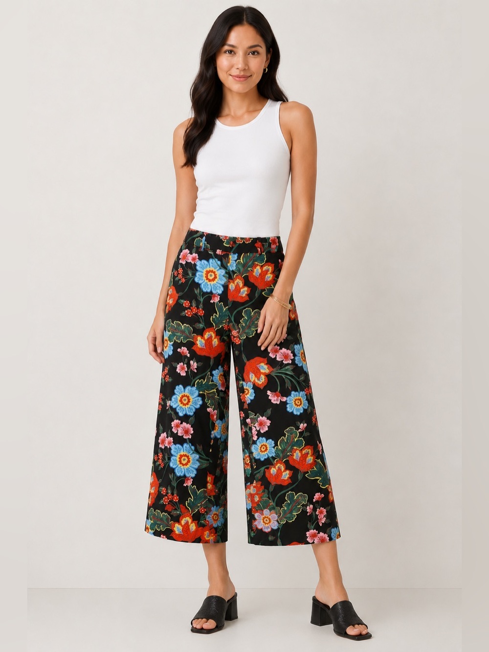 ANN TAYLOR Women's Petite Size 8p Funky Floral Summer Wide Leg Cropped Pants
